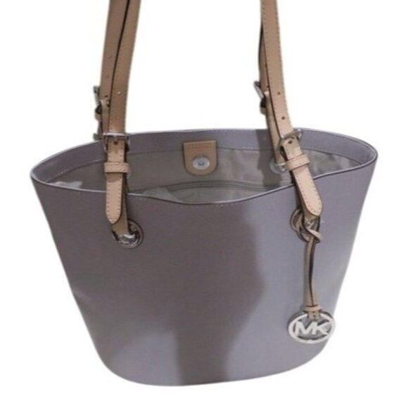 Michael Kors Grey Saffiano Leather Bucket Bag Tote Handbag Satchel - Picture 1 of 14
